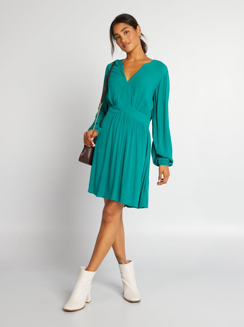 Vestido curto em crepe VERDE - Kiabi