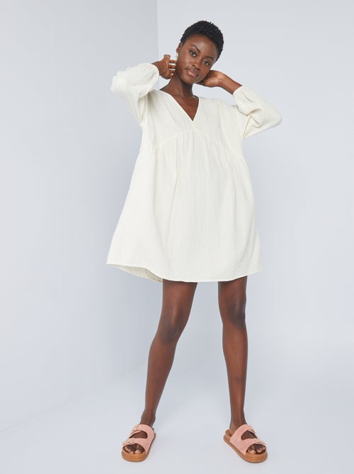 Vestido curto em gaze de algodão - Kiabi