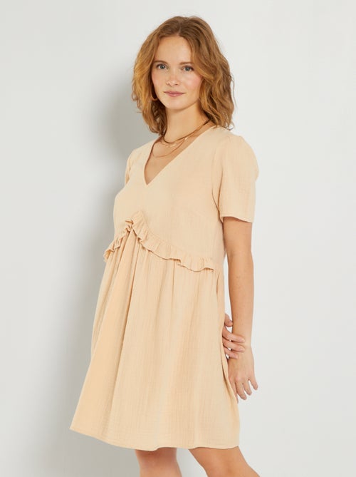 Vestido curto em gaze de algodão - Kiabi