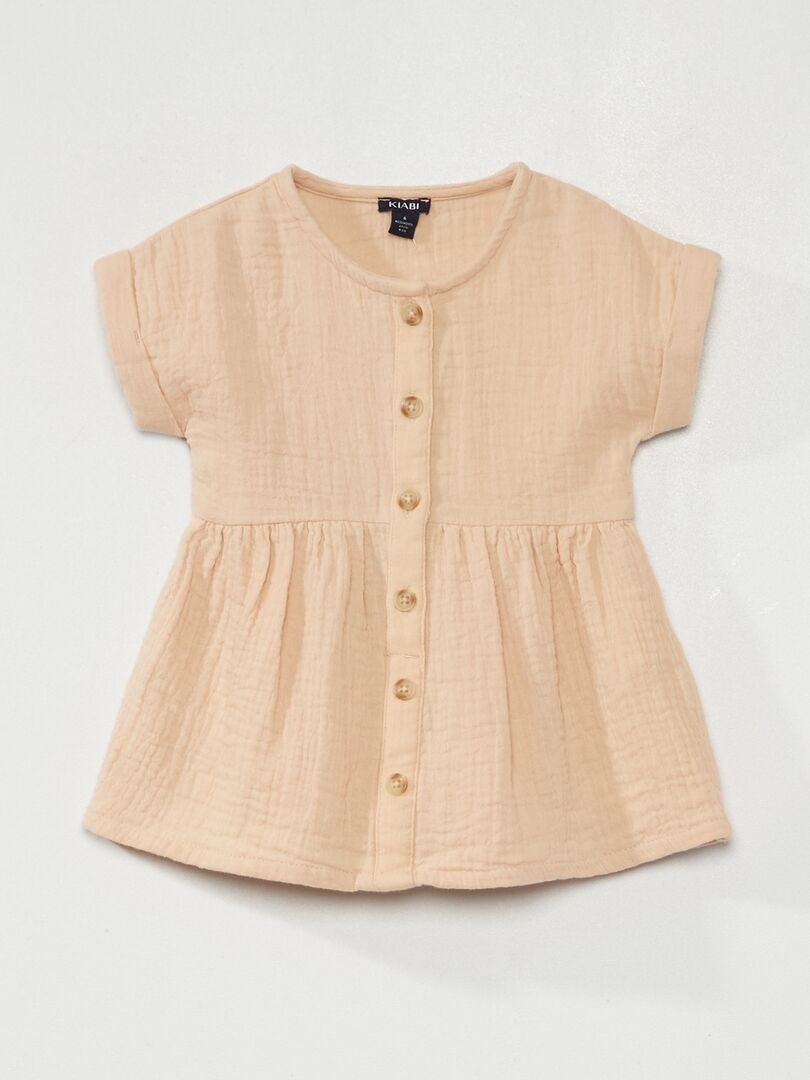 Vestido curto em gaze de algodão BEGE - Kiabi