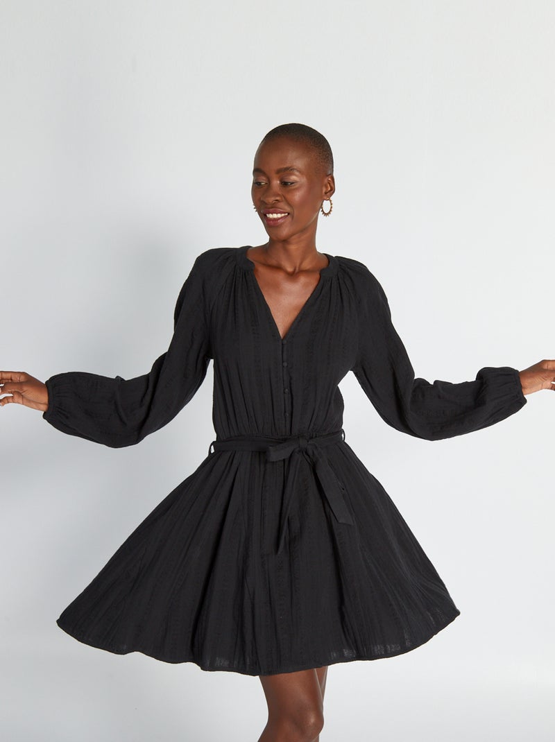 Vestido curto em gaze de algodão Preto - Kiabi