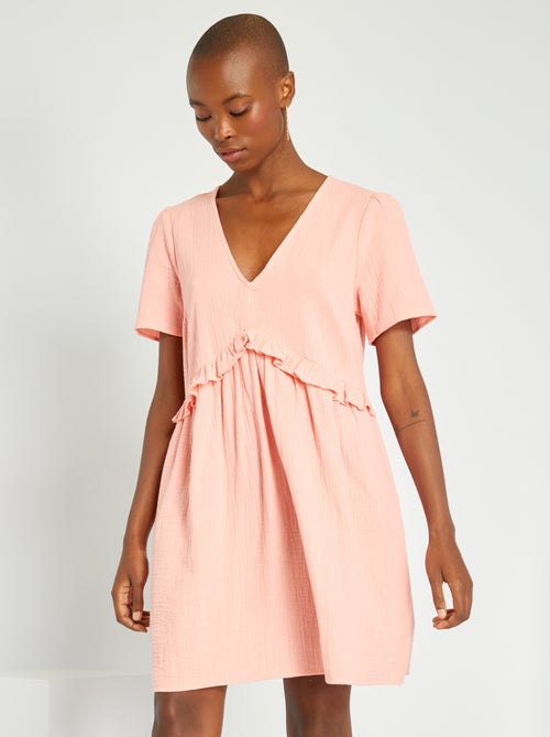 Vestido curto em gaze de algodão - Kiabi
