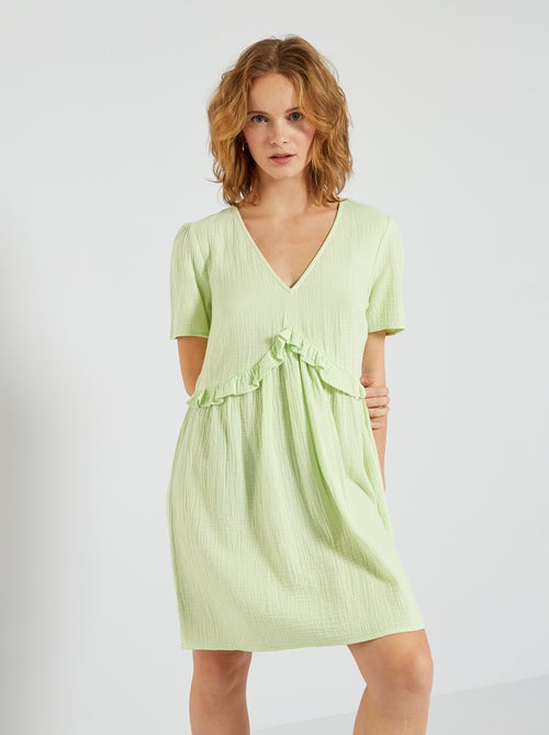 Vestido curto em gaze de algodão - Kiabi