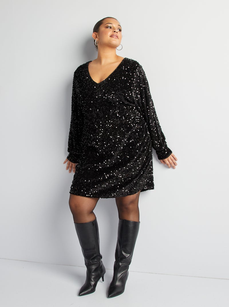 Vestido curto em lantejoulas Preto - Kiabi