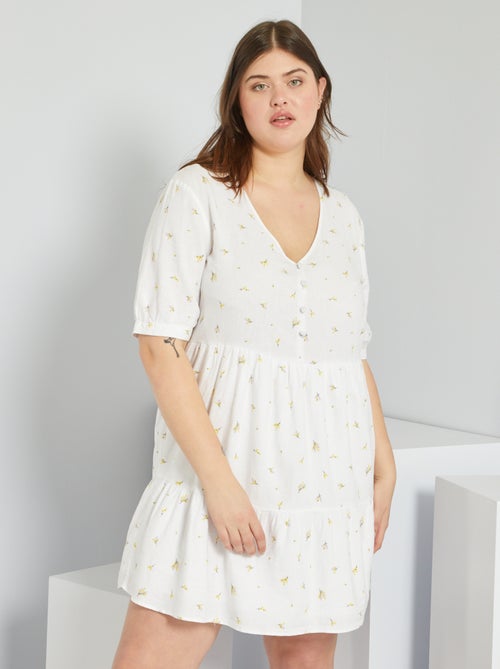 Vestido curto em linho - Kiabi