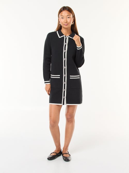 Vestido curto em malha com abertura abotoada - Kiabi