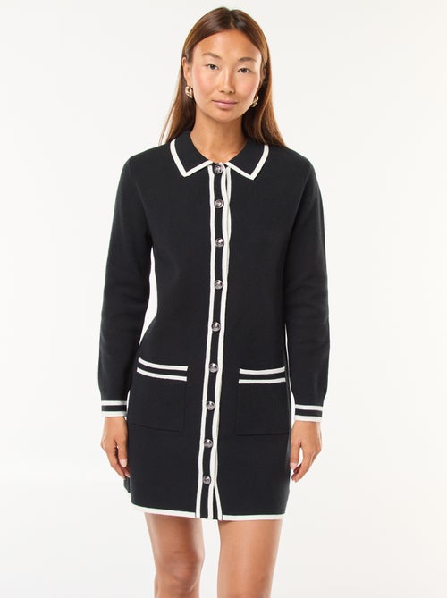 Vestido curto em malha com abertura abotoada - Kiabi