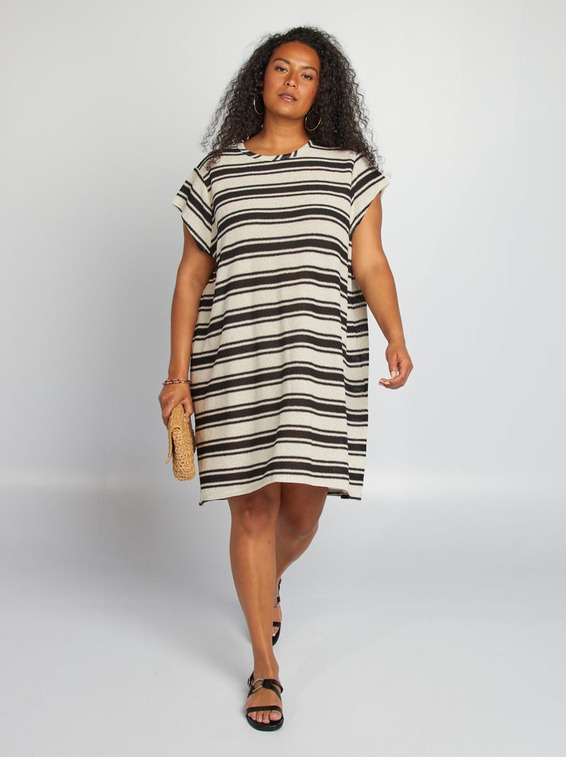 Vestido curto em malha de croché BEGE - Kiabi