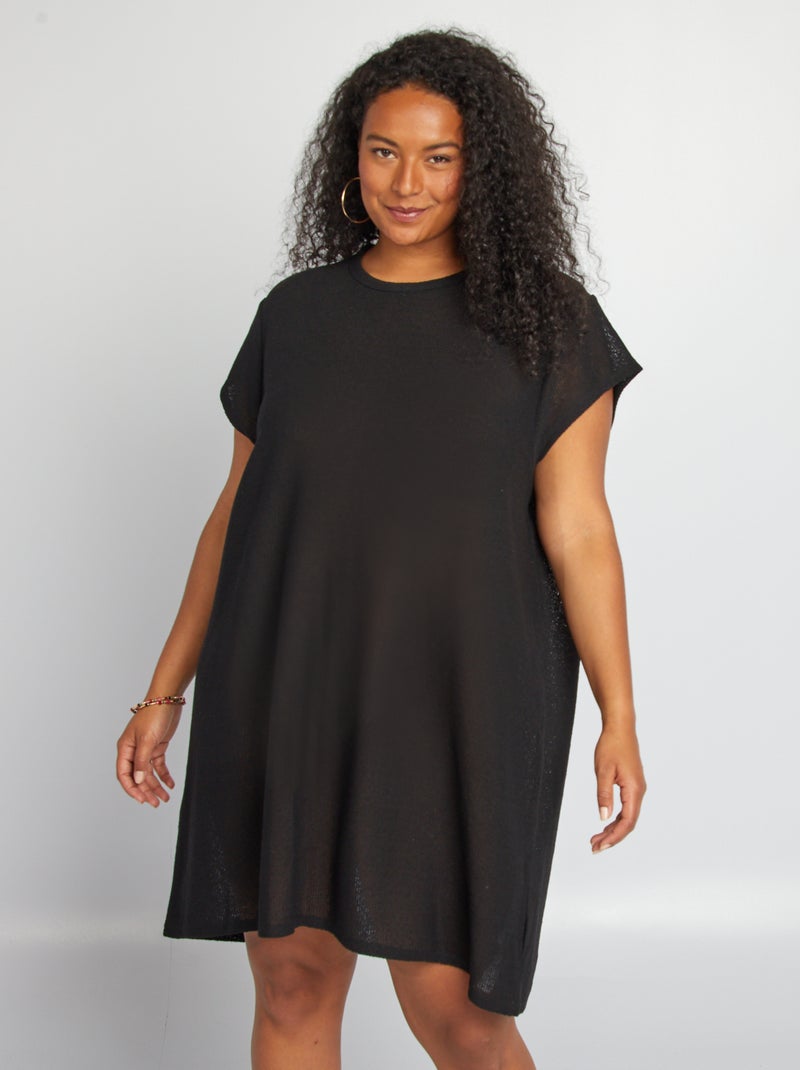 Vestido curto em malha de croché Preto - Kiabi