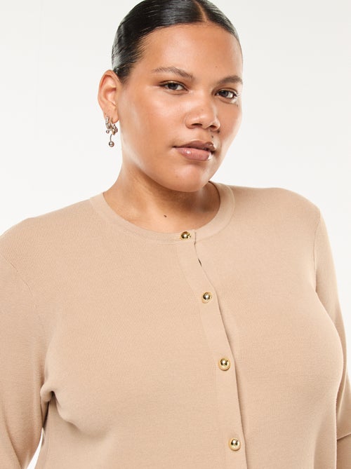 Vestido curto em malha fina com decote em V e botões dourados - Kiabi