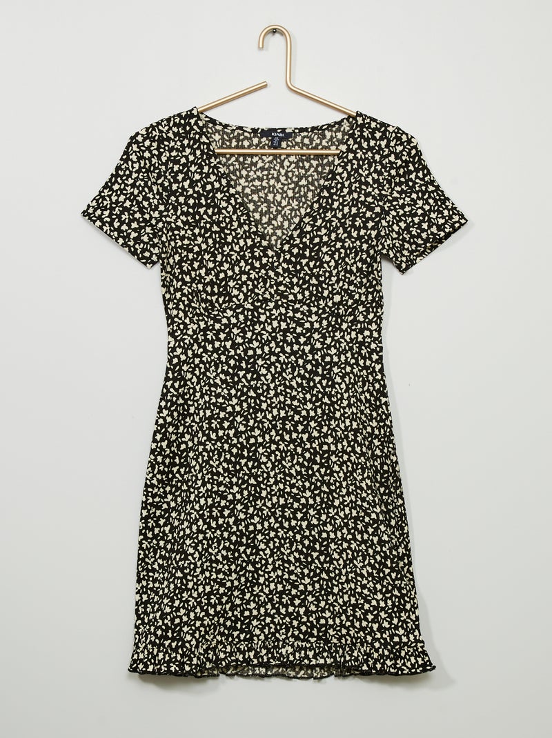 Vestido curto em malha gofrada PRETO - Kiabi