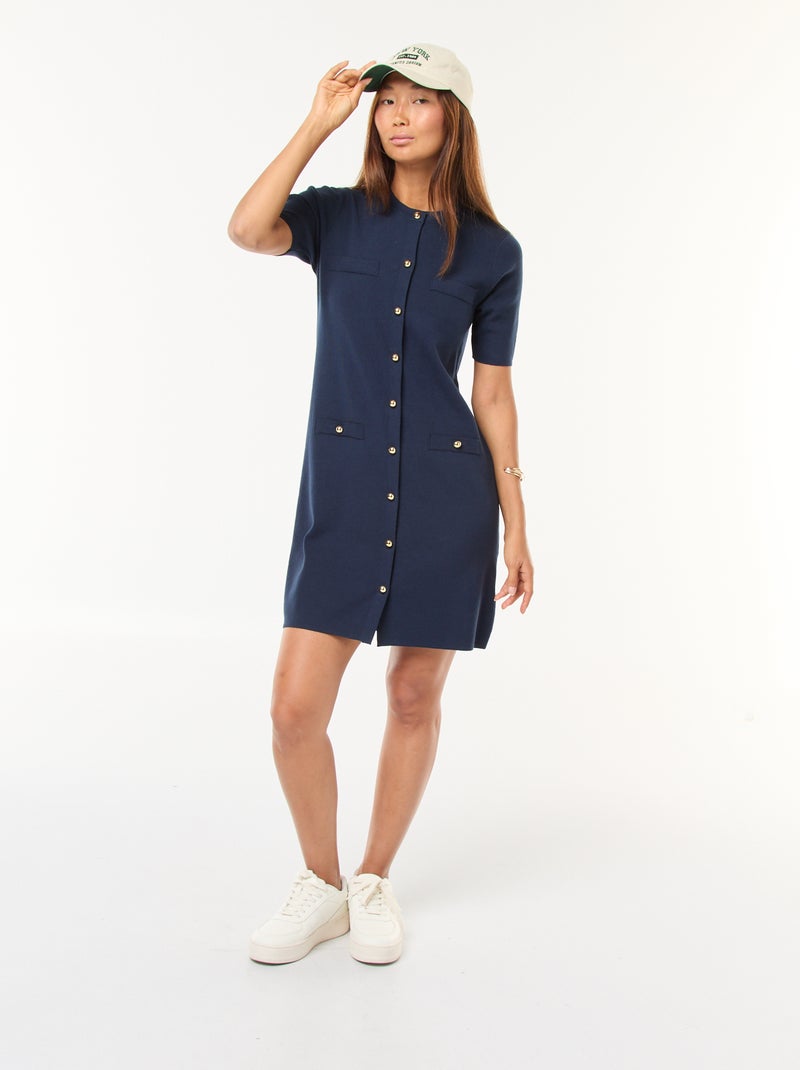 Vestido curto em malha grossa com botões Preto - Kiabi
