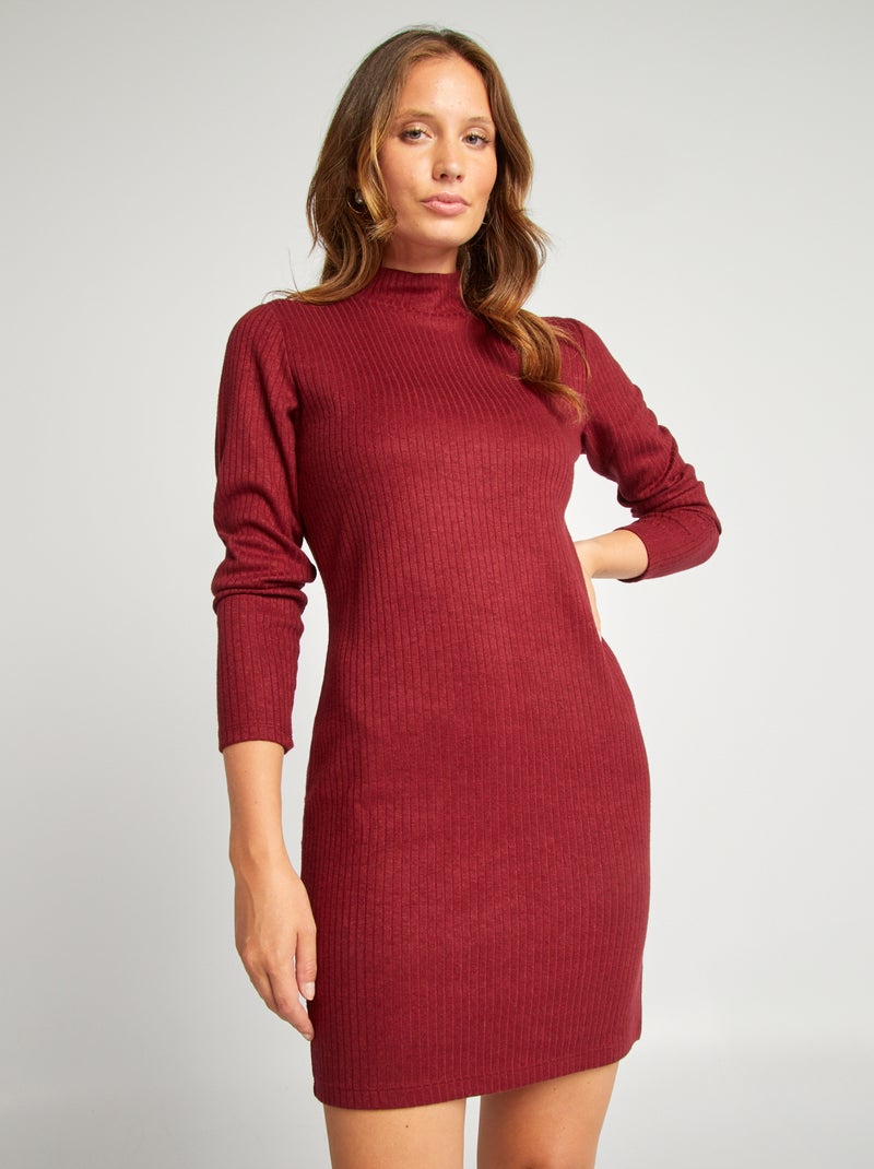 Vestido curto em malha nervurada VERMELHO - Kiabi