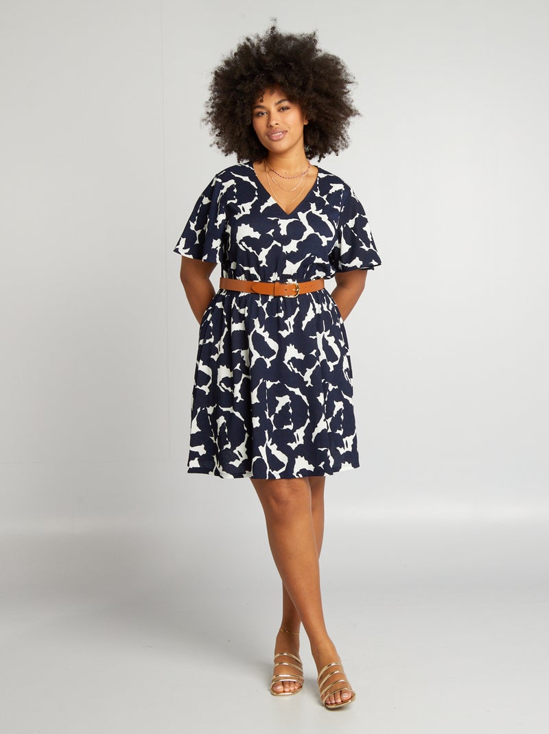 Vestido curto em material crepe AZUL - Kiabi