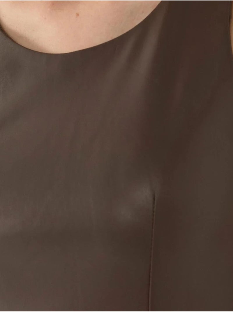 Vestido curto em pele sintética hiccup Castanho - Kiabi