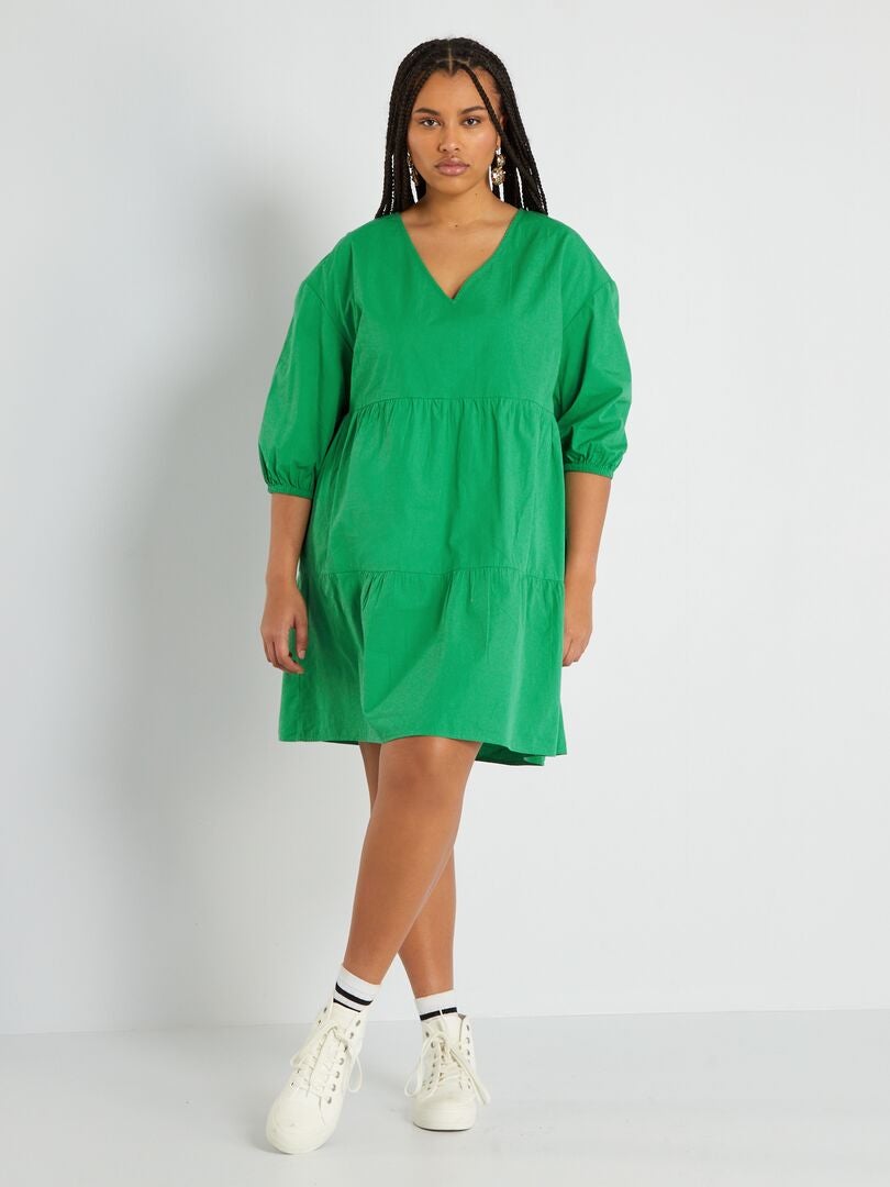 Vestido curto em popelina Verde - Kiabi