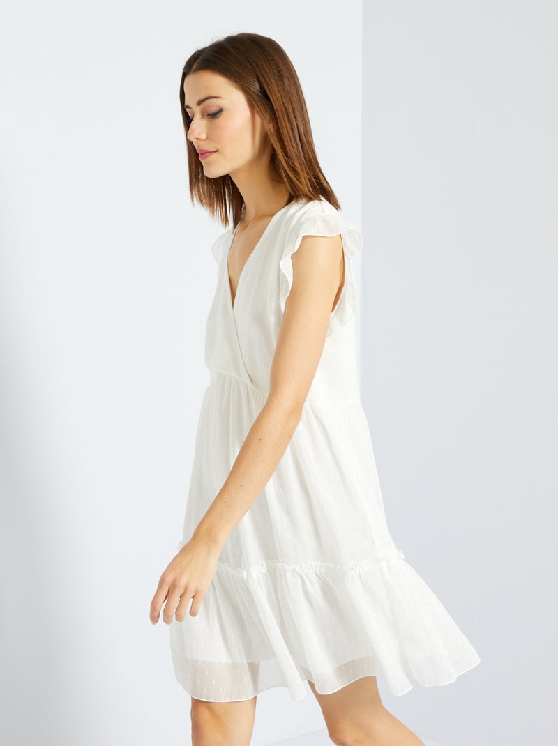 Vestido curto em voile a ponto cheio Ecru - Kiabi