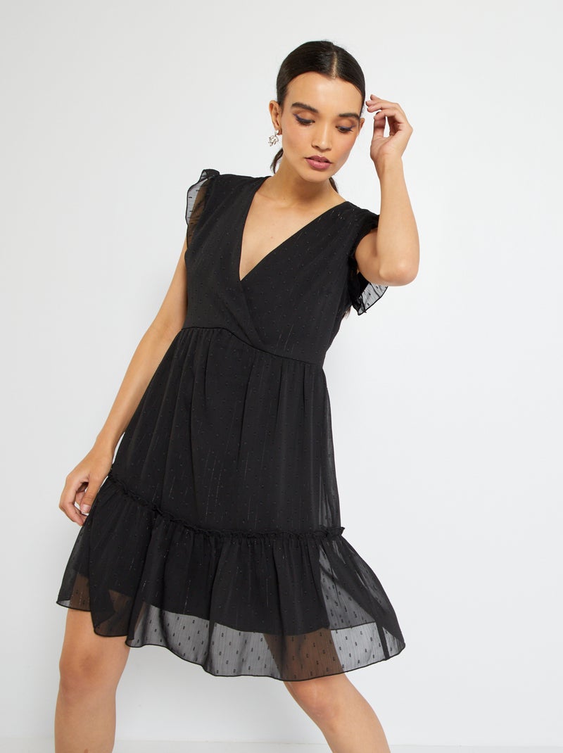 Vestido curto em voile a ponto cheio Preto - Kiabi