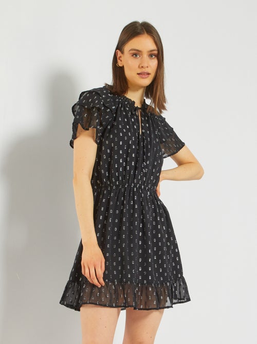 Vestido curto em voile a ponto cheio - Kiabi