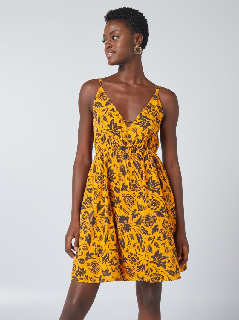 Vestido curto estampado com alças finas LARANJA - Kiabi