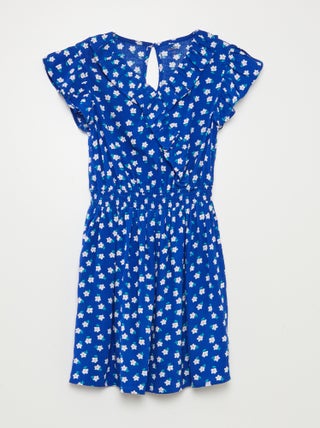 Vestido curto estampado com folhos