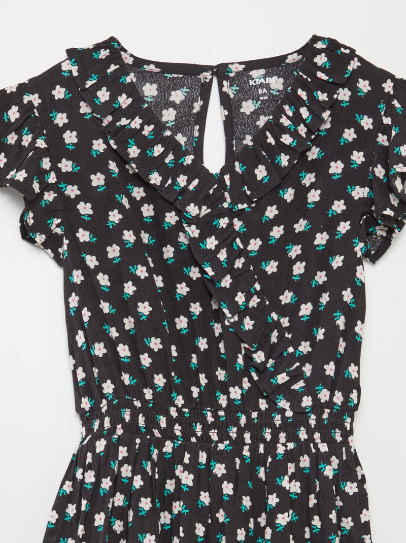 Vestido curto estampado com folhos CINZA - Kiabi
