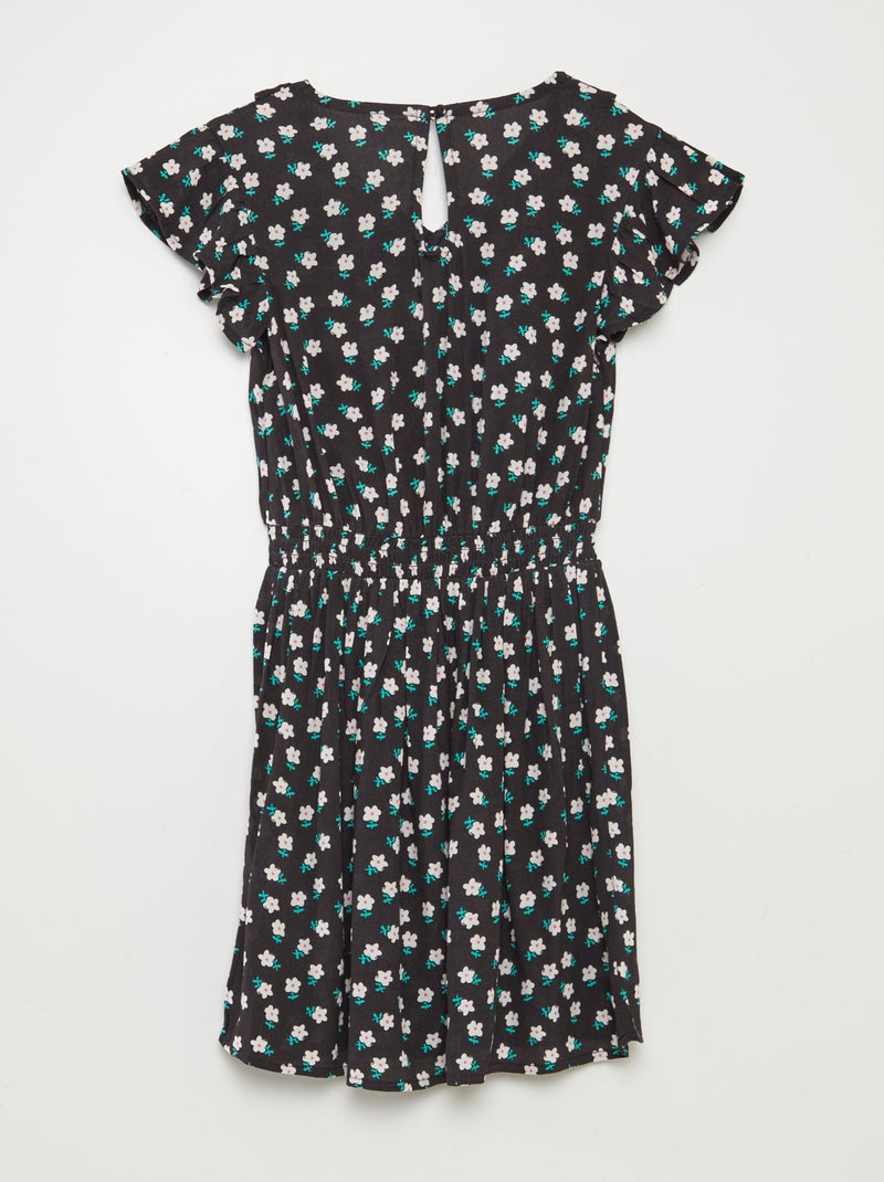 Vestido curto estampado com folhos CINZA - Kiabi