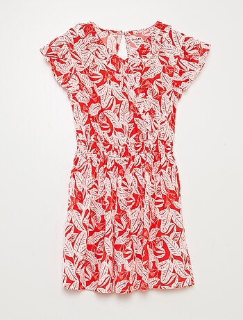 Vestido curto estampado com folhos