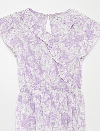 Vestido curto estampado com folhos
