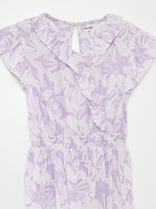 Vestido curto estampado com folhos - Kiabi