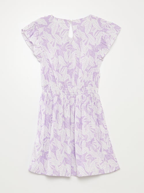 Vestido curto estampado com folhos - Kiabi