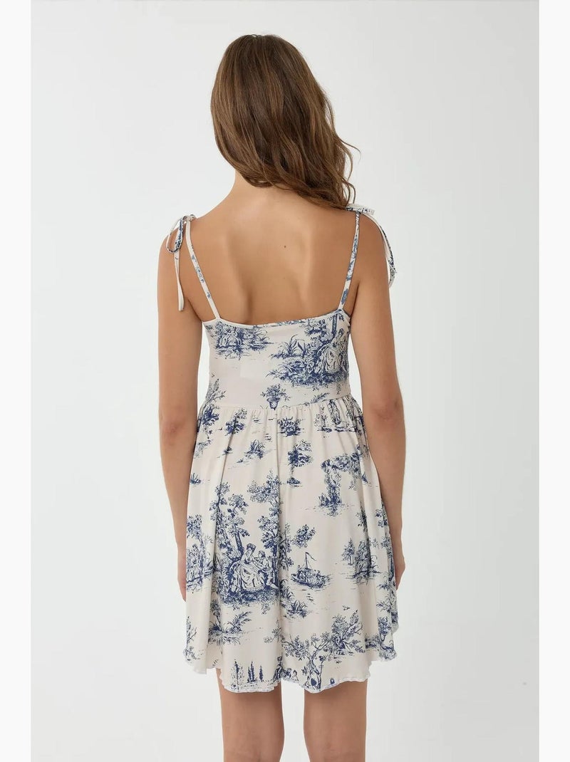 Vestido curto estampado hiccup Branco Azul - Kiabi