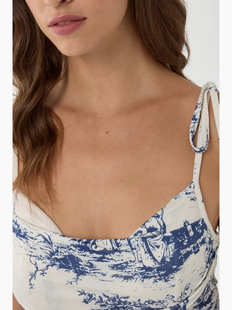 Vestido curto estampado hiccup Branco Azul - Kiabi