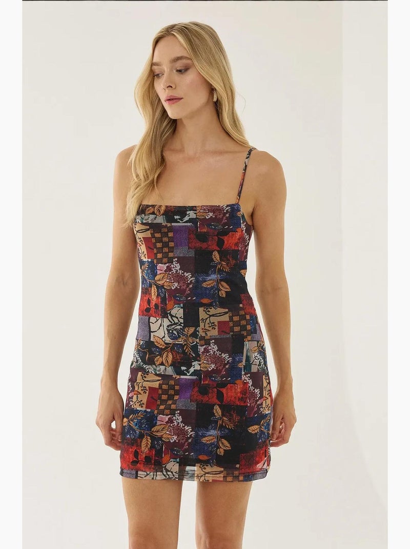 Vestido curto estampado hiccup Multicolorido - Kiabi