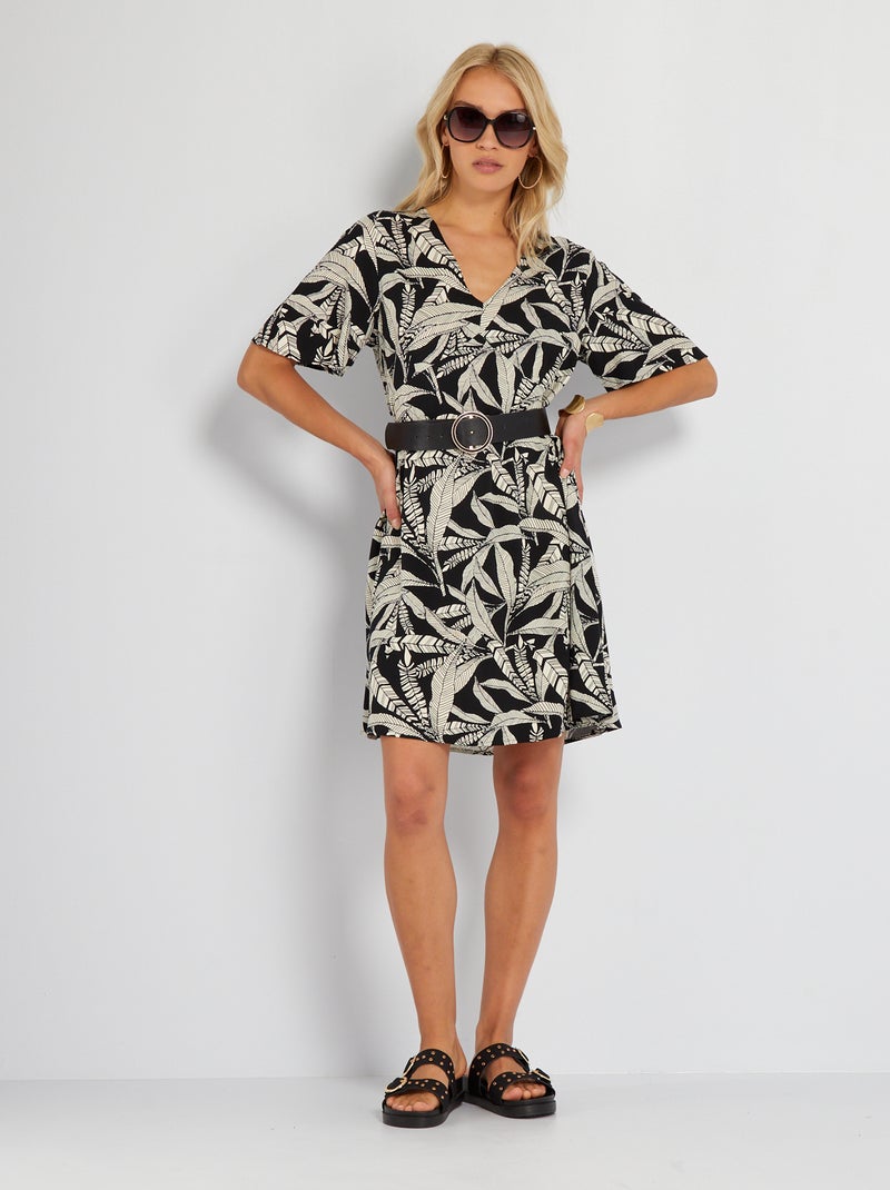 Vestido curto estampado PRETO - Kiabi