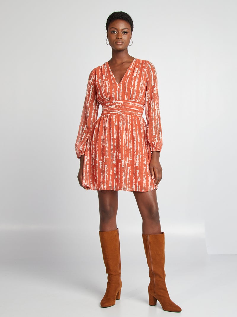 Vestido curto evasé estampado CASTANHO - Kiabi