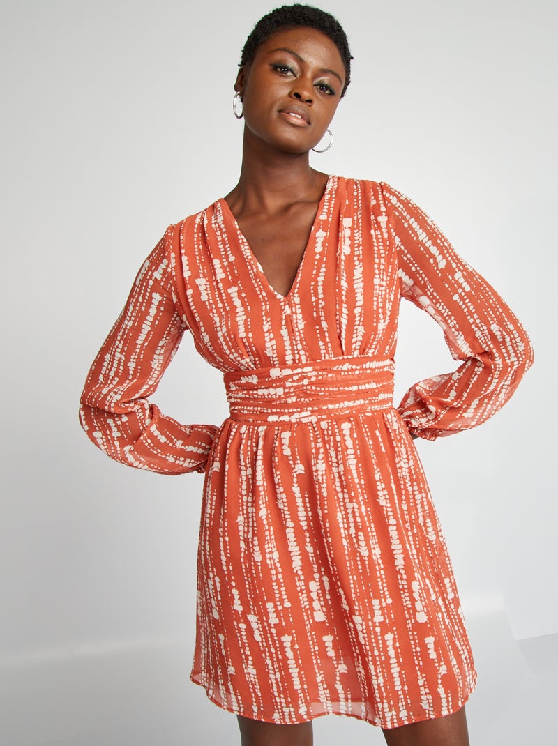 Vestido curto evasé estampado CASTANHO - Kiabi