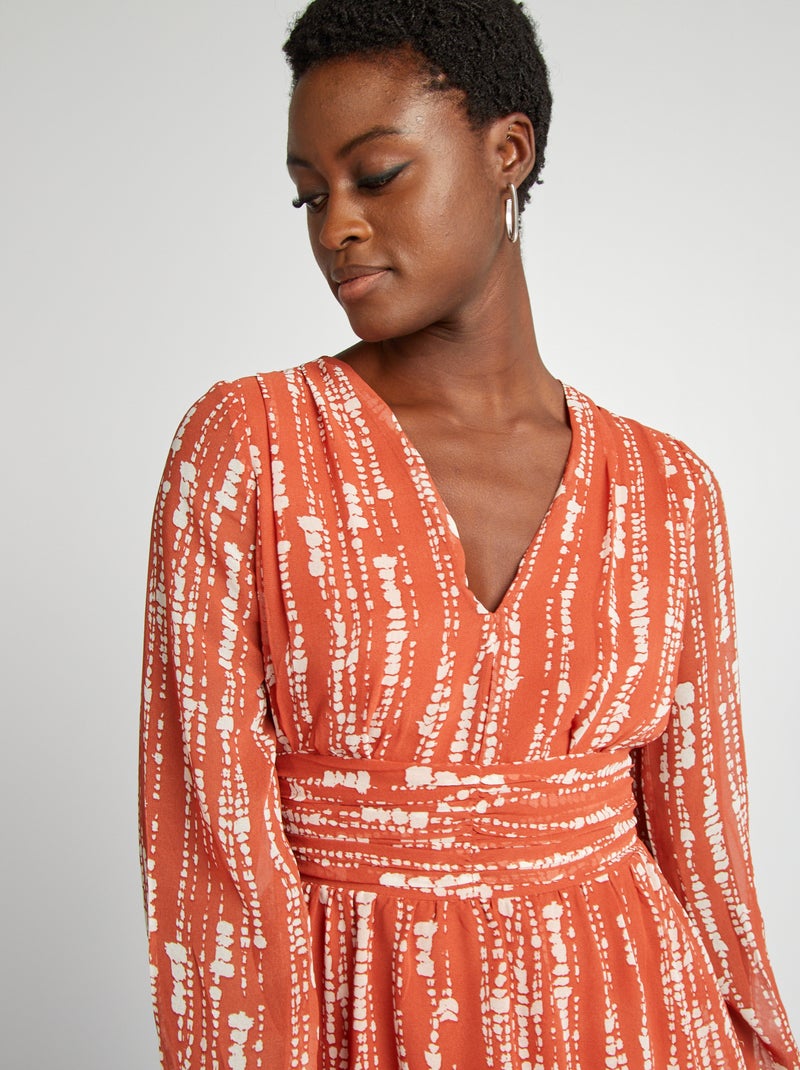 Vestido curto evasé estampado CASTANHO - Kiabi