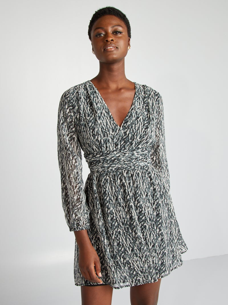 Vestido curto evasé estampado PRETO - Kiabi