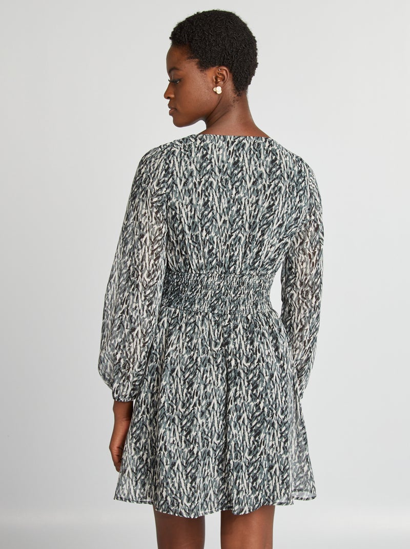 Vestido curto evasé estampado PRETO - Kiabi