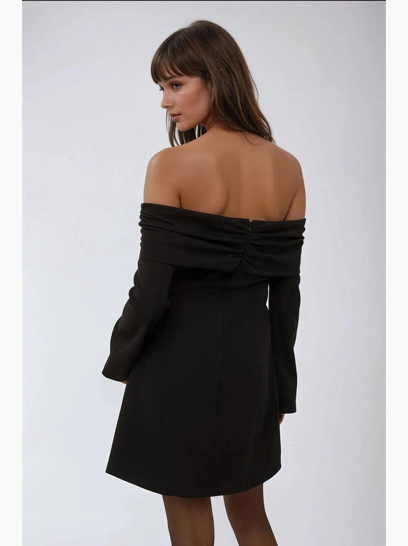 Vestido curto exclusivo com ombros à mostra e detalhe de botões hiccup Preto - Kiabi