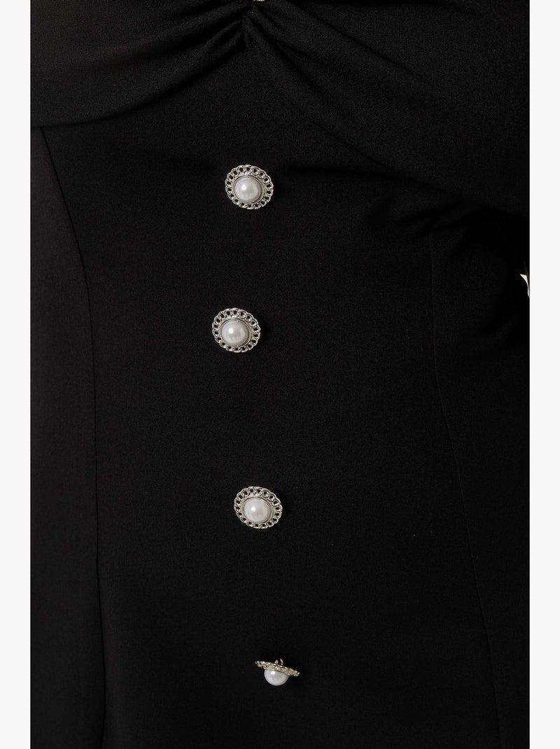 Vestido curto exclusivo com ombros à mostra e detalhe de botões hiccup Preto - Kiabi