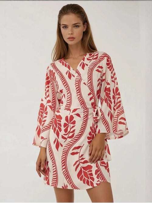 Vestido curto floral com decote em v hiccup - Kiabi Vestido curto floral com decote em v hiccup - Kiabi