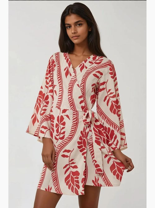 Vestido curto floral com decote em v hiccup - Kiabi Vestido curto floral com decote em v hiccup - Kiabi