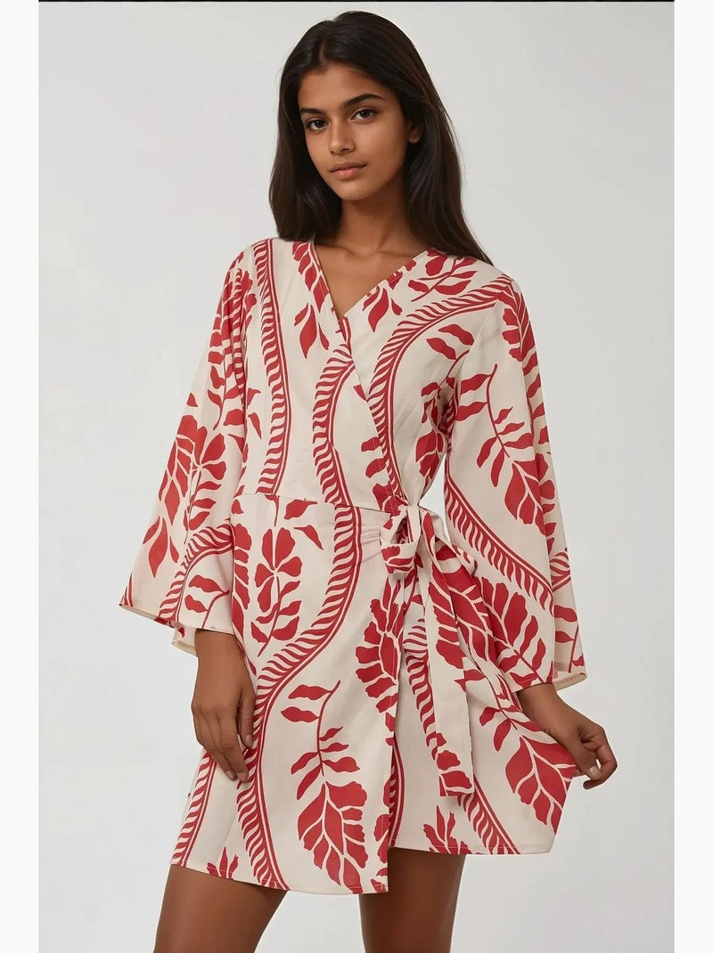 Vestido curto floral com decote em v hiccup Multicolorido - Kiabi