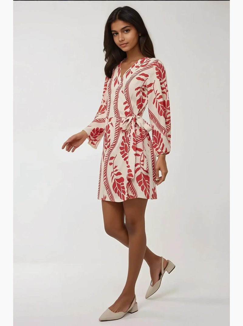 Vestido curto floral com decote em v hiccup Multicolorido - Kiabi