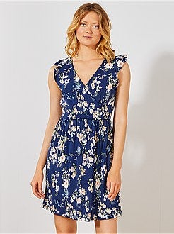 Vestido curto florido decote cruzado - Kiabi