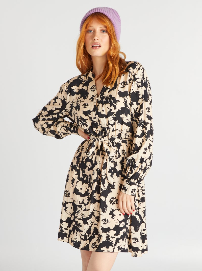 Vestido curto florido PRETO - Kiabi