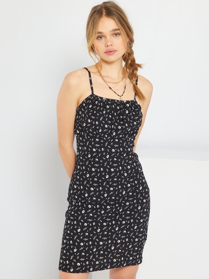 Vestido curto florido PRETO - Kiabi