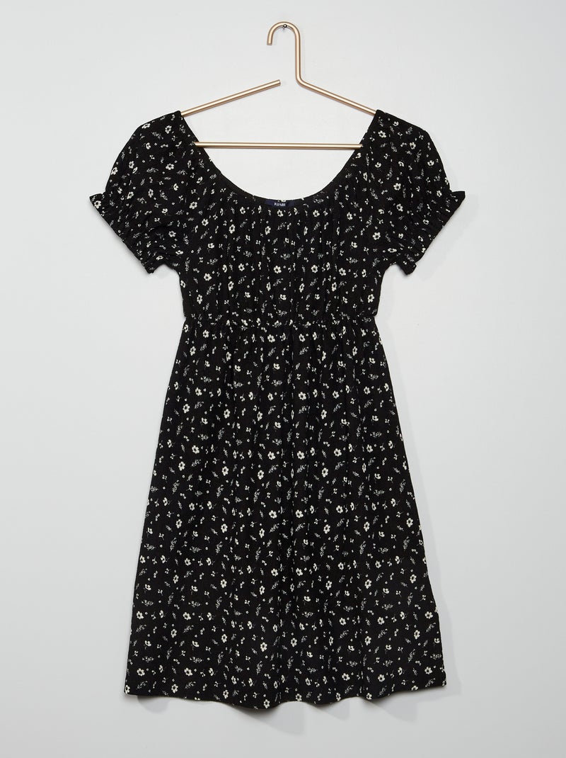 Vestido curto florido PRETO - Kiabi